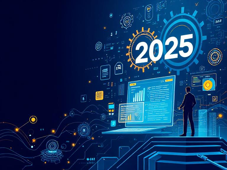 Illustration of SEO trends for 2025 with AI and machine learning technologies driving user-centric digital marketing and advanced search strategies