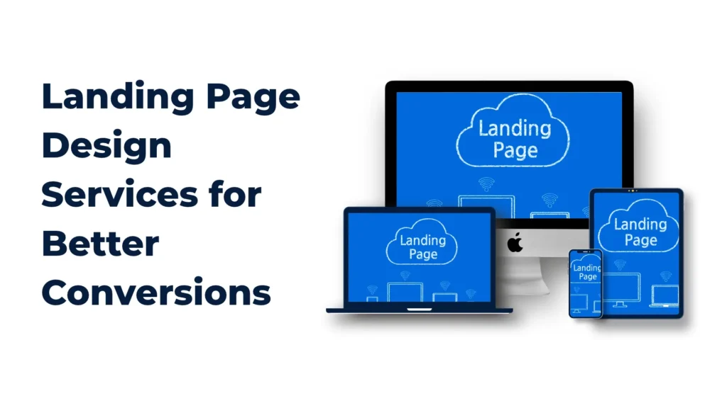 Landing page design mockup showing a clear headline, service benefits, call-to-action and conversion-focused layout